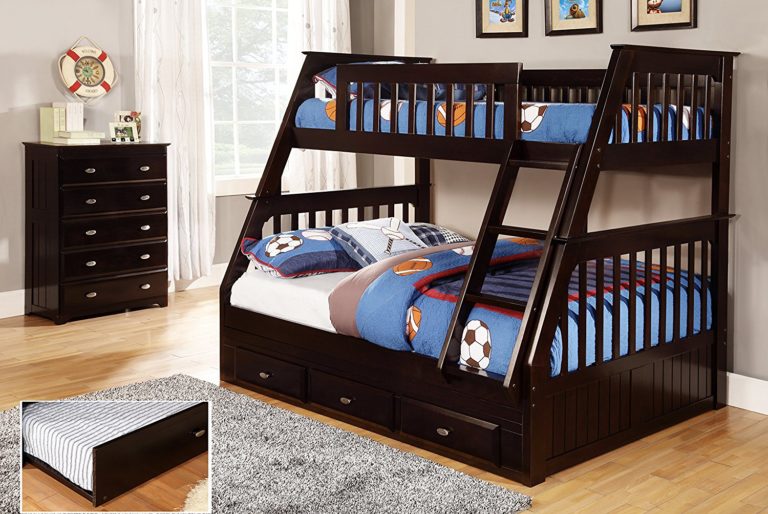 wooden bunk beds with stairs
